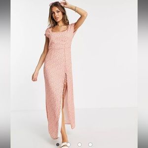 NA-KD X Pamela floral print button detail maxi dress in coral - CORAL